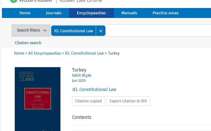 Türkiye Cumhuriyeti Anayasası İngilizce Versiyonu Uluslararası Referans Kaynak Kluwer Law International Vahit Bicak Constitution insan hakları