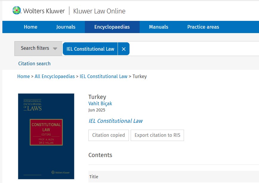 Türkiye Cumhuriyeti Anayasası İngilizce Versiyonu Uluslararası Referans Kaynak Kluwer Law International Vahit Bicak Constitution insan hakları