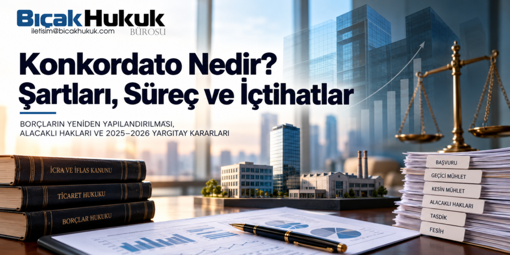 Konkordato Şartları Süreç İçtihatlar danışman hukuk bürosu avukat yönetimi Borcunu ödeme zorluğu çeken firma şirket harcı projesi komiseri