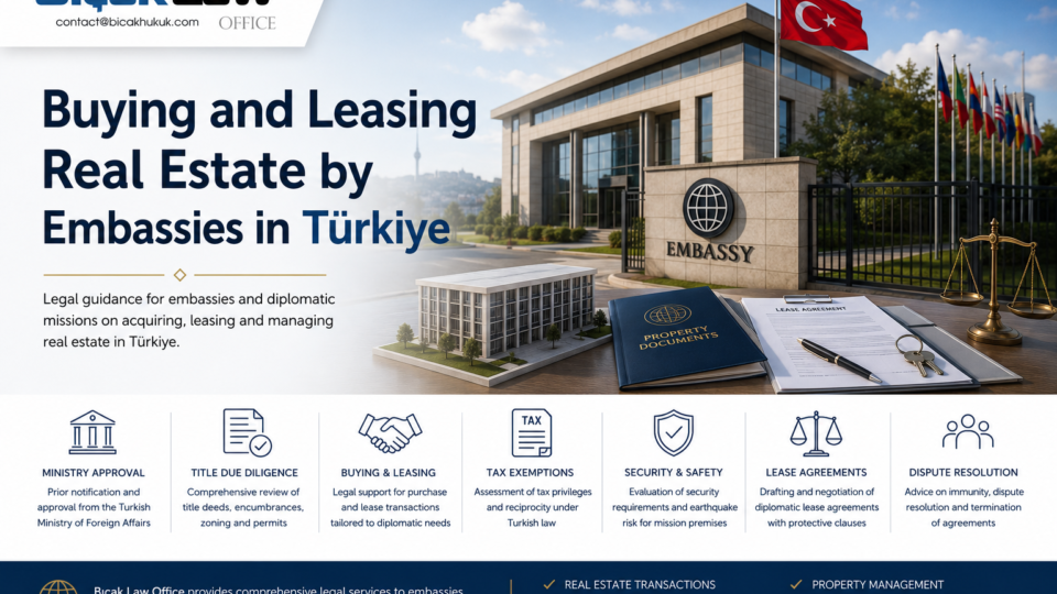 Guide buying leasing real estate by embassies diplomatic missions Türkiye title due diligence lease agreements tax exemption Lawyer law firm