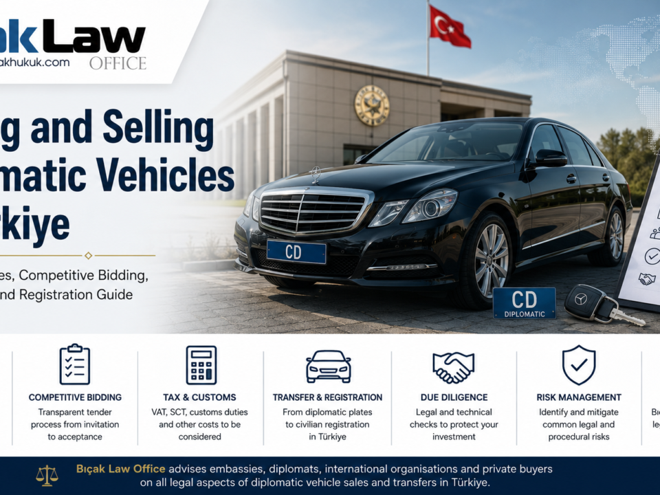 Buying Selling Diplomatic Vehicles Türkiye Legal Procedures Competitive Bidding Tax Customs Registration Guide Law Firm Turkish Attorney risk