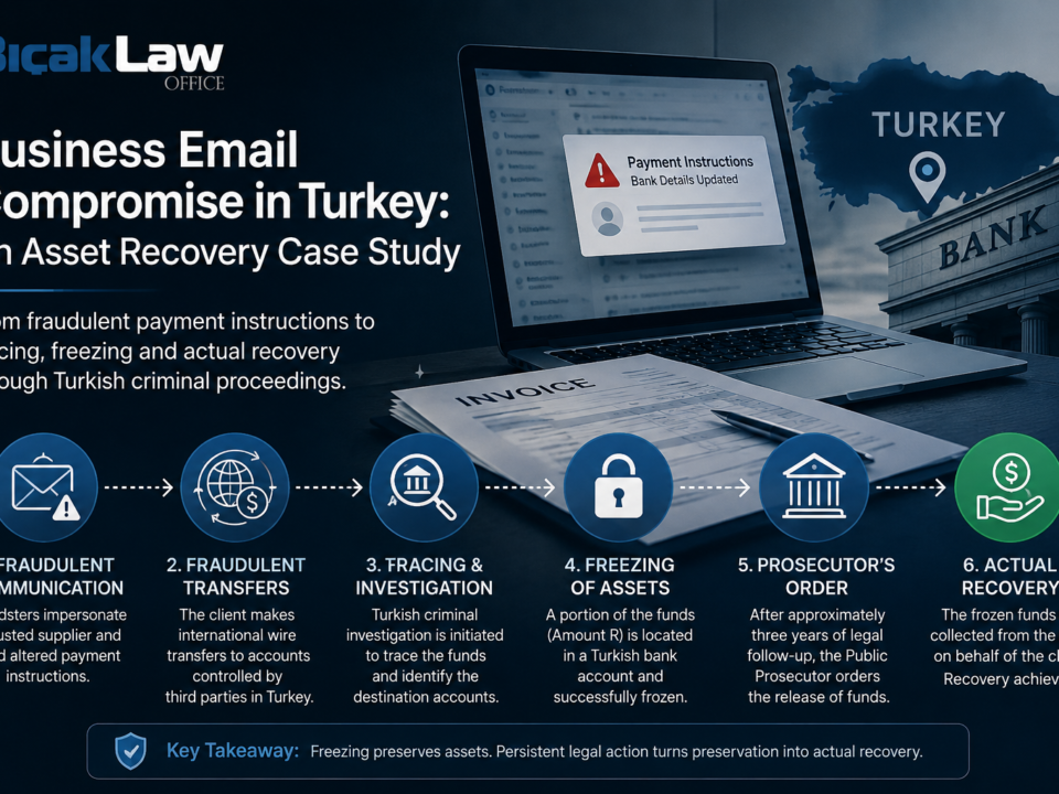 Business Email Compromise Fraud Tracing Frozen Asset Freeze Recovery Fraudulent Transfers Turkey Türkiye Case Study Attorney Lawyer Law Firm