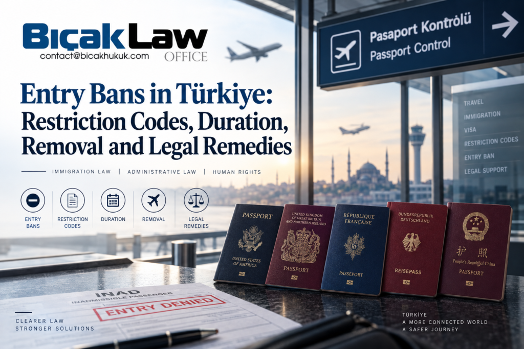 How entry bans in Türkiye work including restriction codes overstay bans G-87 annotated visas administrative appeals court remedies attorney